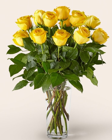 Long Stem Yellow Rose Bouquet Flower Arrangement