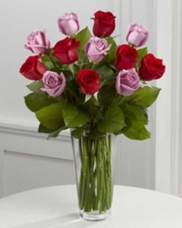Red and Lavender Rose Bouquet Flower Arrangement
