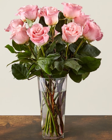 Long Stem Pink Rose Bouquet Flower Arrangement