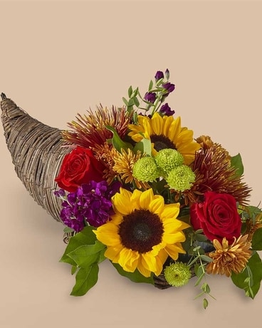 Friendsgiving Cornucopia Flower Arrangement