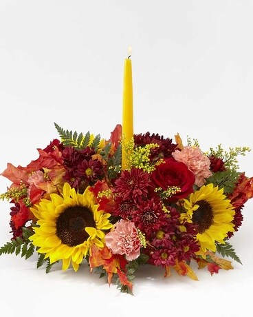 The FTD® Giving Thanks™ Candle Centerpiece Flower Arrangement