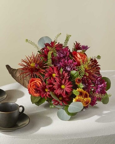 Autumn Herald Cornucopia Flower Arrangement