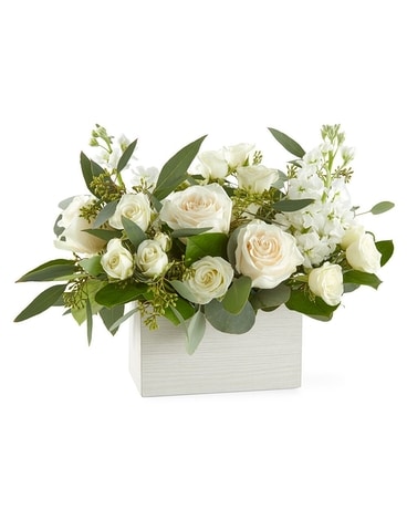 Fresh Linen Box Bouquet Flower Arrangement