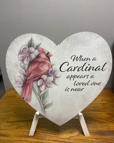 Cardinal Wooden Plaque Flower Arrangement