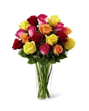 Assorted Long Stem Roses Flower Arrangement