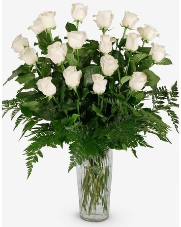 18 White Long Stem Roses Flower Arrangement