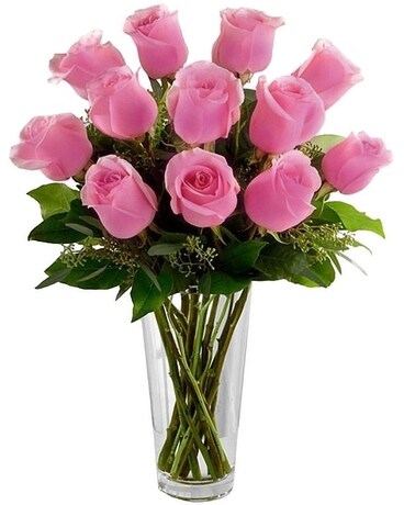 Long Stem Pink Roses Flower Arrangement