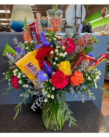 Sweet Bites and Blooms Specialty Arrangement