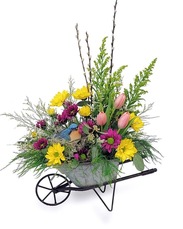 Blooming Wheelbarrow Arrangement Flower Arrangement