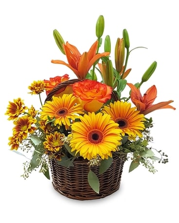 Sunshine & Smiles Basket Flower Arrangement