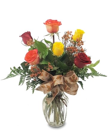 Half Dozen Fall Roses Flower Arrangement