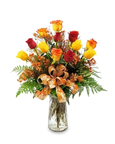 Dozen Fall Roses Flower Arrangement