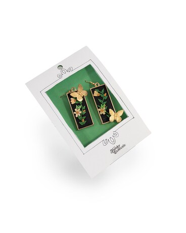 Butterfly Rectangle Earrings Flower Arrangement
