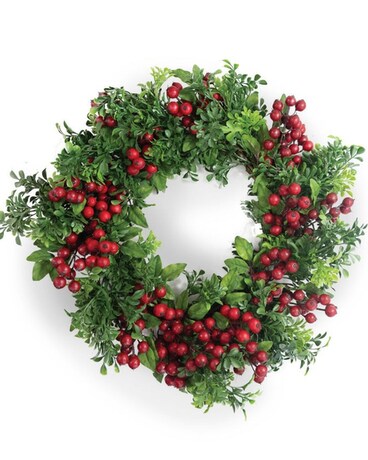 Artificial Boxwood Wreath With Berries Wreath
