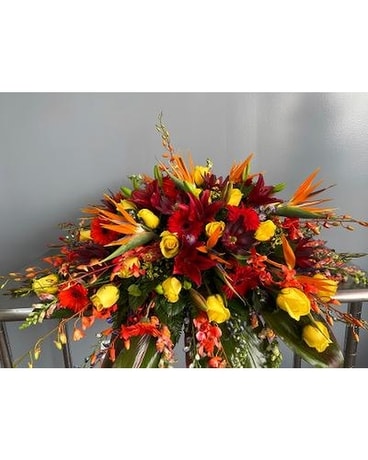 Tropical Heaven Casket Cover Flower Arrangement