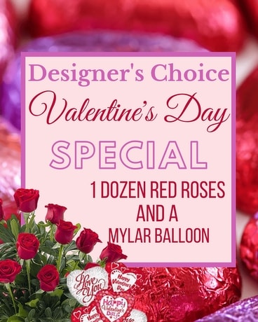 Valentine's Special Roses & Balloon Flower Arrangement