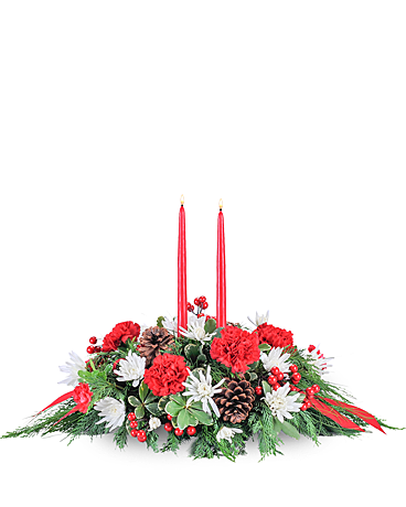 Christmas Table with 2 candles Flower Arrangement