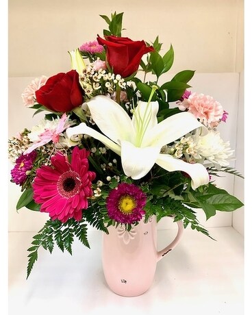 French Country Ceremic Pitcher Flower Arrangement