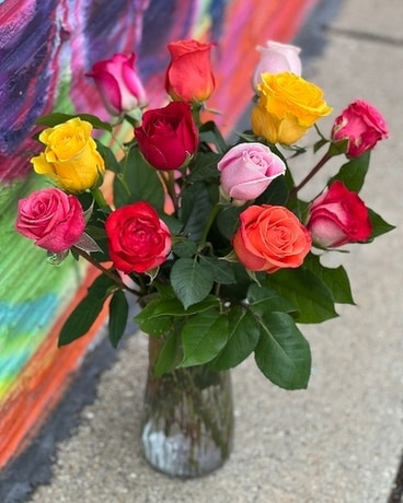 Rainbow of Roses Flower Arrangement