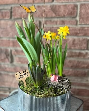 Spring Farmhouse Bulb Garden Flower Arrangement