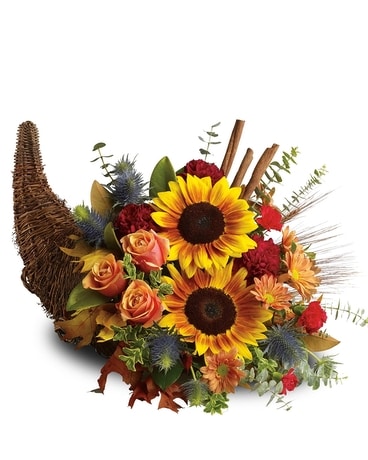 Rustic Autumn Cornucopia Flower Arrangement