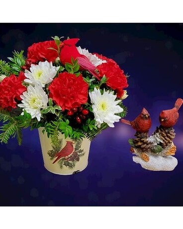 Cardinal Tin Centerpiece Flower Arrangement