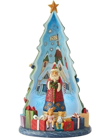 Jim Shore Santa in Tree Lighted Rotator Flower Arrangement