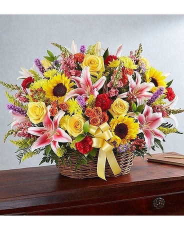Multicolor Bright Sympathy Basket Arrangement Flower Arrangement