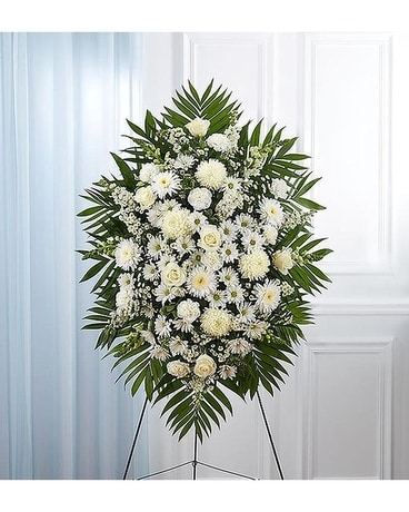 Tribute White Sympathy Standing Spray Flower Arrangement