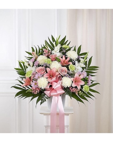 Tribute Standing Basket In Pastel Flower Arrangement