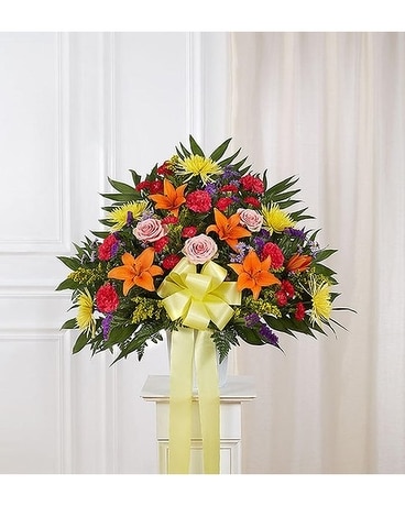 Tribute Standing Basket Bright Floral Flower Arrangement