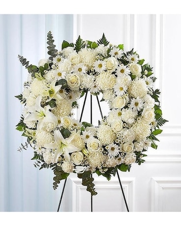 Tribute Standing Wreath White Flower Arrangement