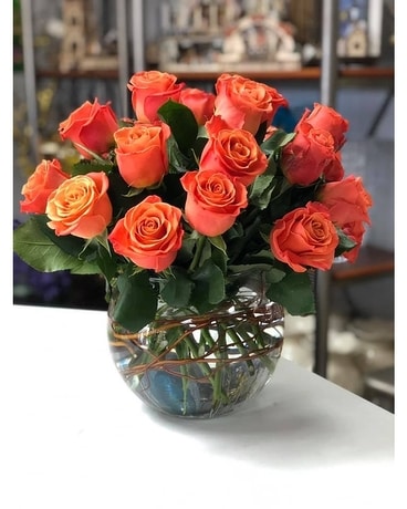 Orange  Embers And Willow Bowl Bouquet Flower Arrangement