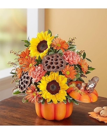 Pumpkin And Posies Flower Arrangement
