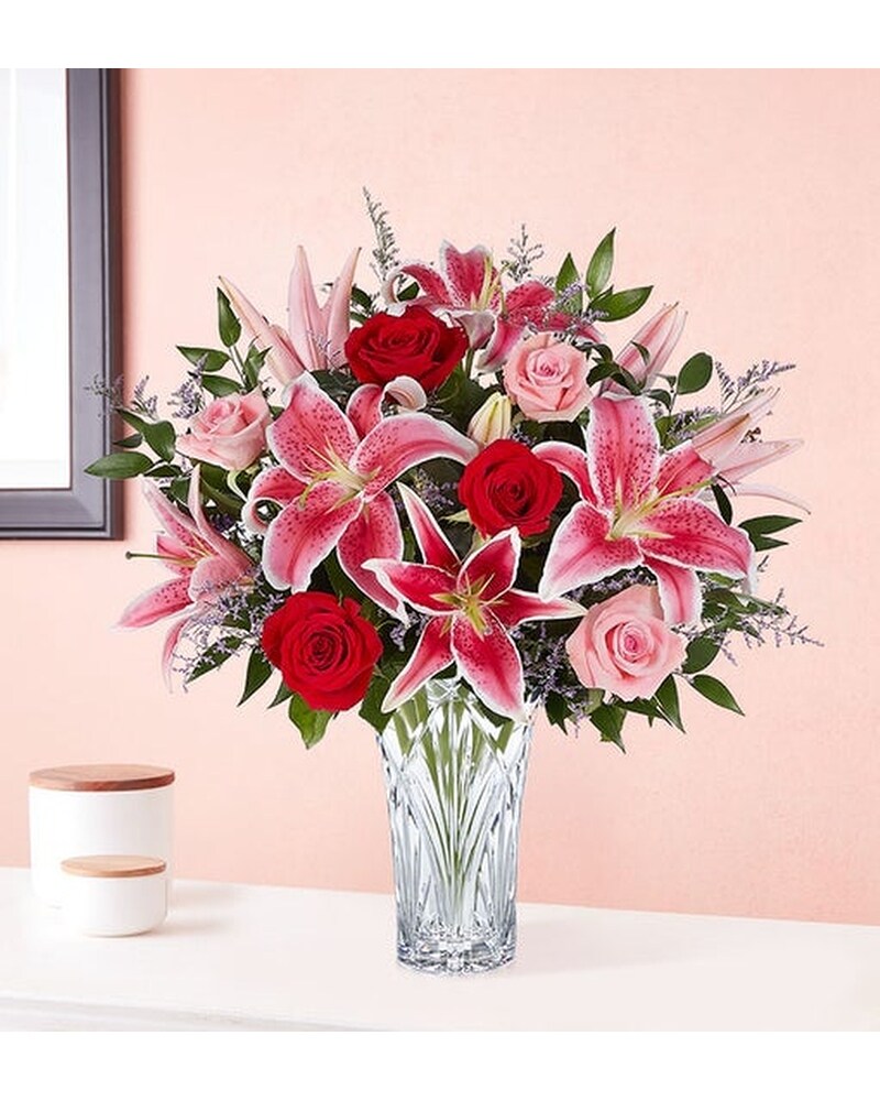 Marquis by Waterford Red Rose and Lily Bouquet in Jupiter FL - Anna Flowers  of Jupiter