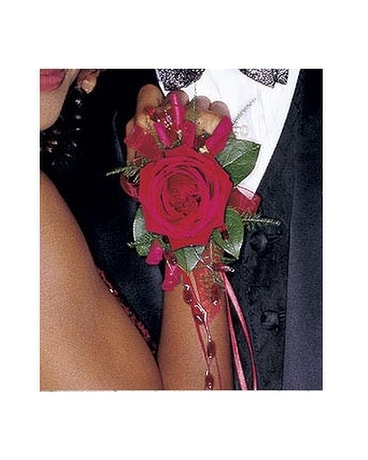 Beads and Red Roses Wristlet Corsage