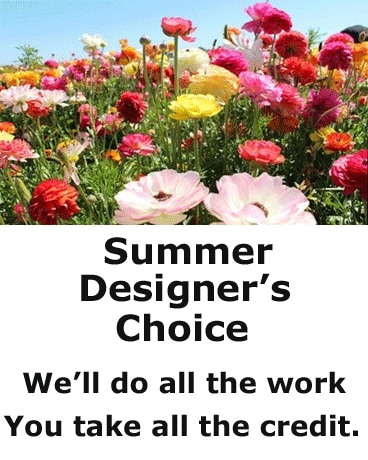 Summer Designer's Choice in a Basket Flower Arrangement