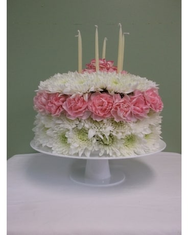 Birthday Pedestal Cake Flower Arrangement
