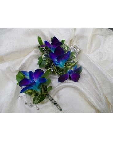 Blue Orchid Corsage and Boutonniere Corsage