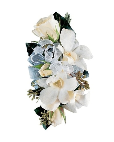 White Rose & Orchid Corsage Flower Arrangement