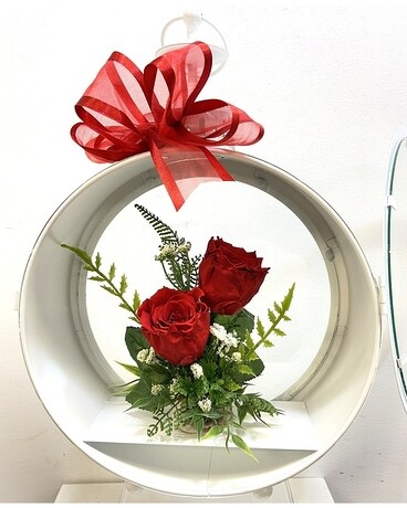 Round White Lantern - Red Forever Roses Flower Arrangement
