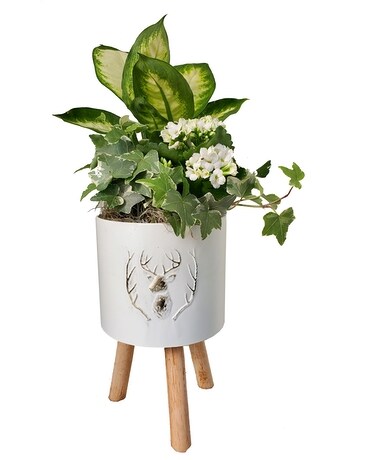 White Christmas Stand Planter Flower Arrangement