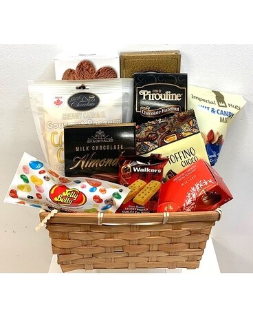 Sampler Treat Basket Flower Arrangement