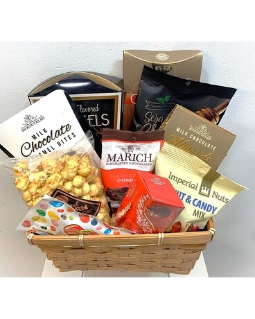 Sampler Treat Basket Flower Arrangement