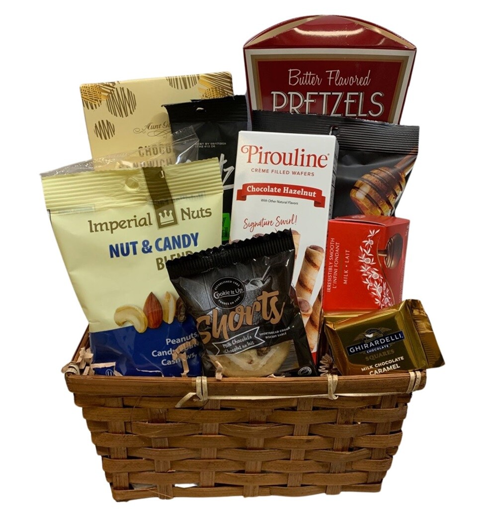 Sampler Treat Basket Flower Arrangement