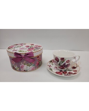 Teacup and Saucer - Tulip Flower Arrangement