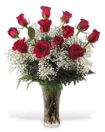 Classic 12 Roses Arranged in a Vase Flower Arrangement