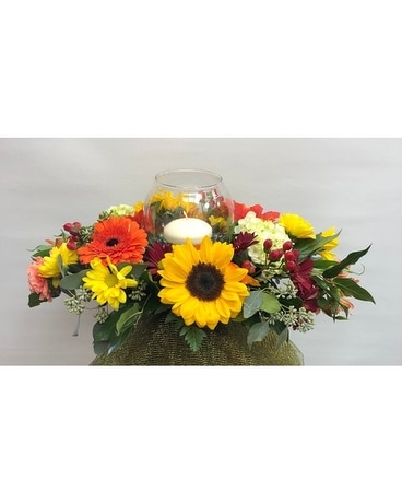 Fall Candle Bubble Flower Arrangement