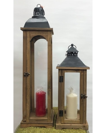 Wooden Lantern Flower Arrangement