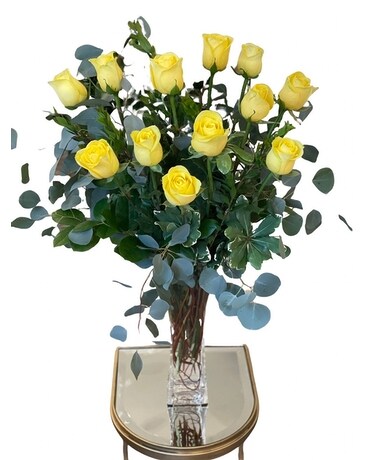 Dozen Long Stem Yellow Roses Flower Arrangement